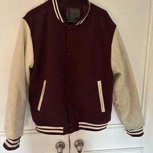 Active USA Burgundy and Off-White Varsity Jacket